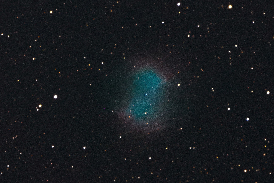M27, the Dumbbell Nebula — first image taken with a telescope, October 2016